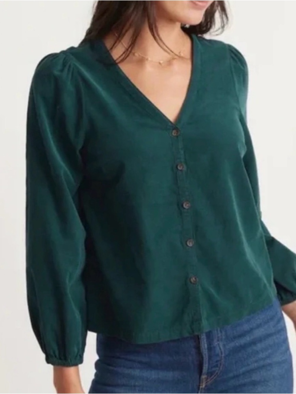 Marine Layer Corduroy Colette Top Pine Size M